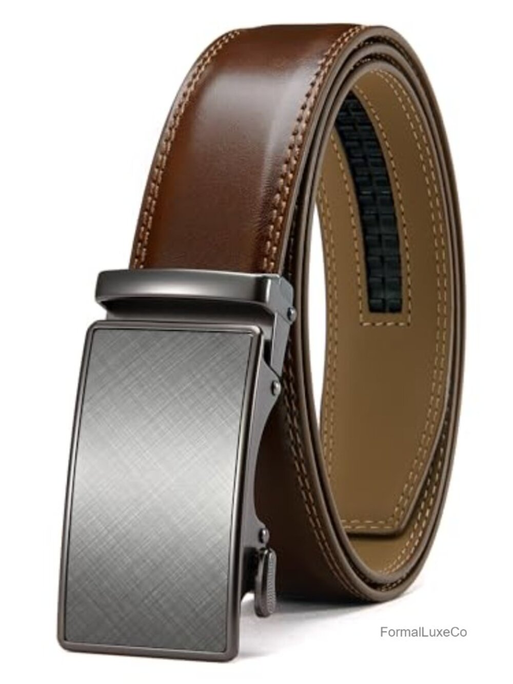 Mens Leather Ratchet Belt 1 3/8" for Dress Pants & Jeans Adjustable